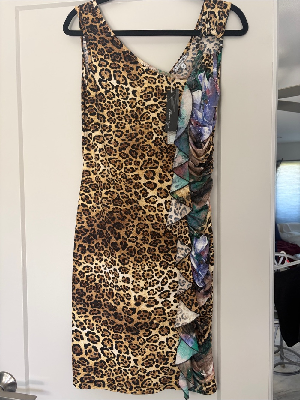 Mesmerize brand Leopard Print Dress with Multicolor Ruffle S GA 57253-1
